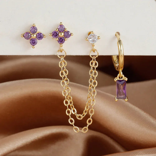 3-piece Set Zircon Birthstone Twelve Constellation Earrings - Viexta