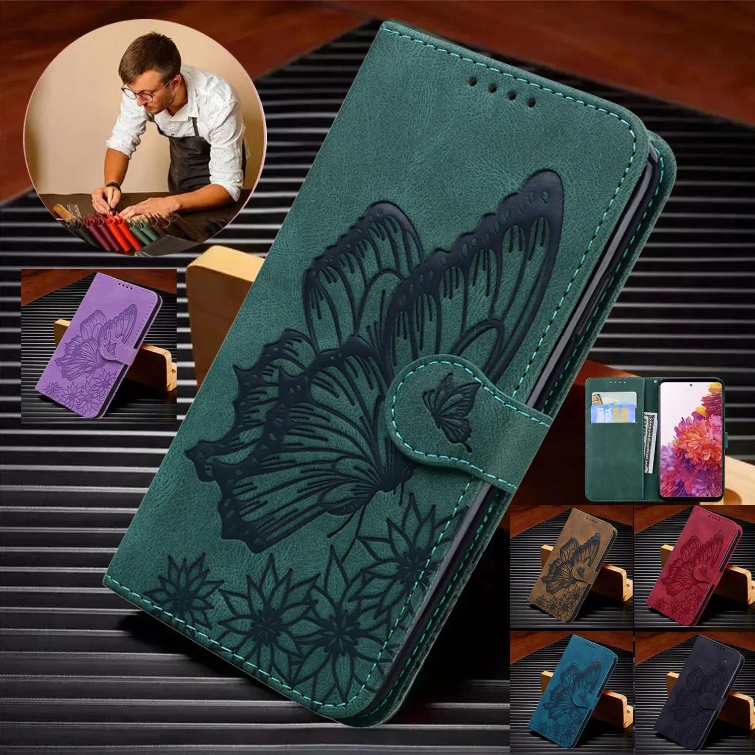 Embossed Butterfly Samsung S20 Series Leather Phone Case - Viexta