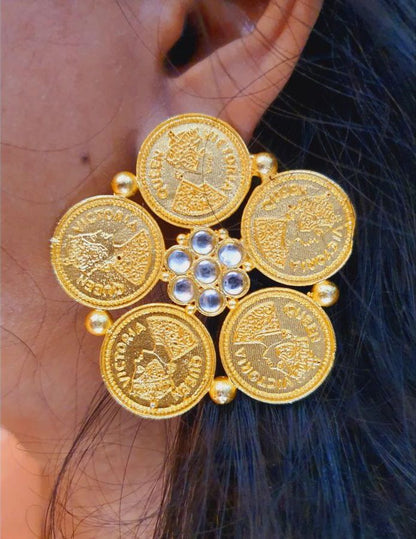 Victorian-coin brass earring