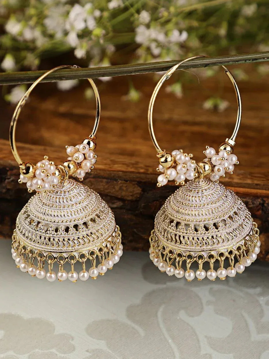 White Beaded Jhumka - Viexta
