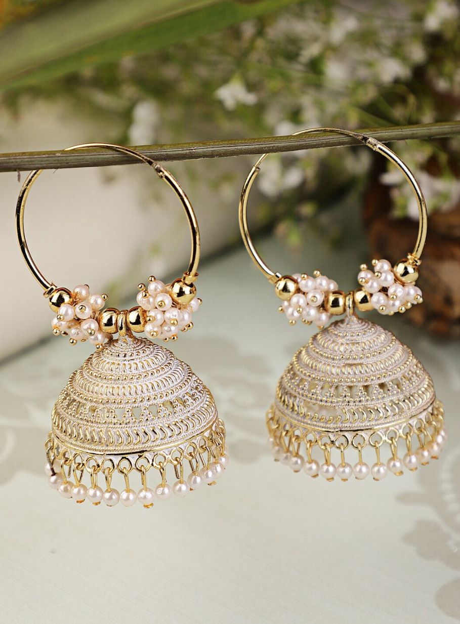 White Beaded Jhumka