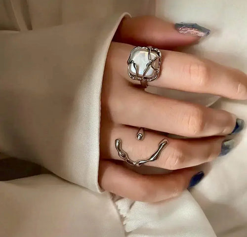 2piece Pearl Irregular Ring - Viexta