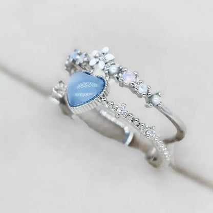 Blue Heart Layered Ring