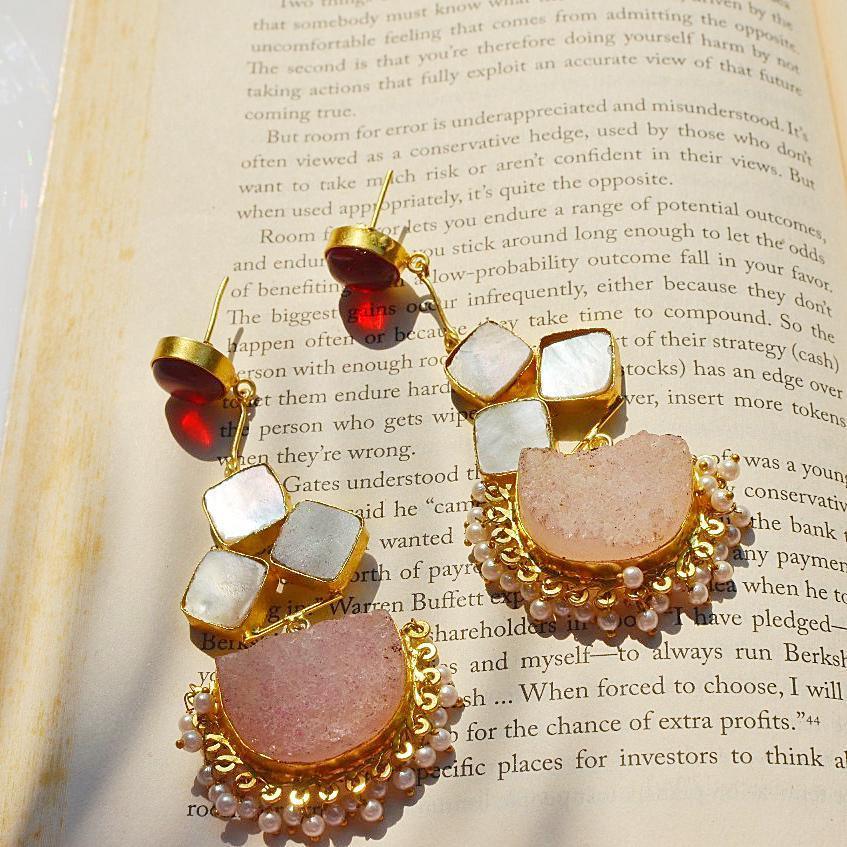 Classy Pendulam MOP(Druzy) Earring - Viexta