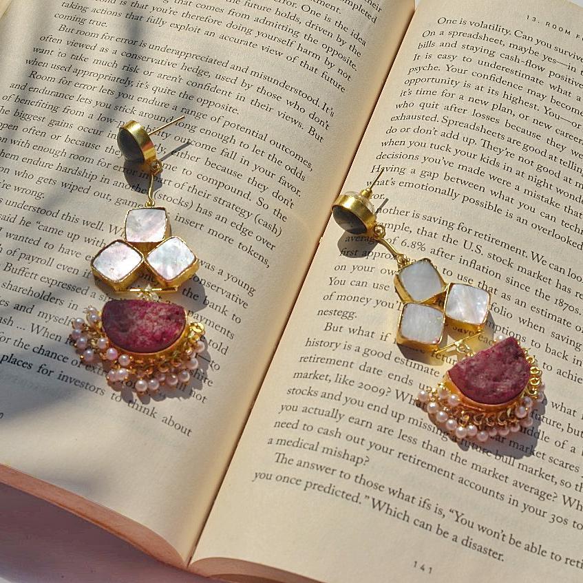 Classy Pendulam MOP(Druzy) Earring - Viexta