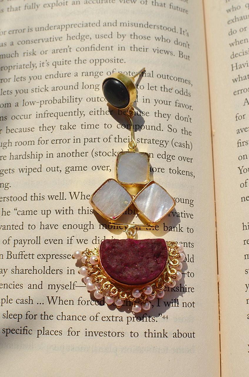 Classy Pendulam MOP(Druzy) Earring