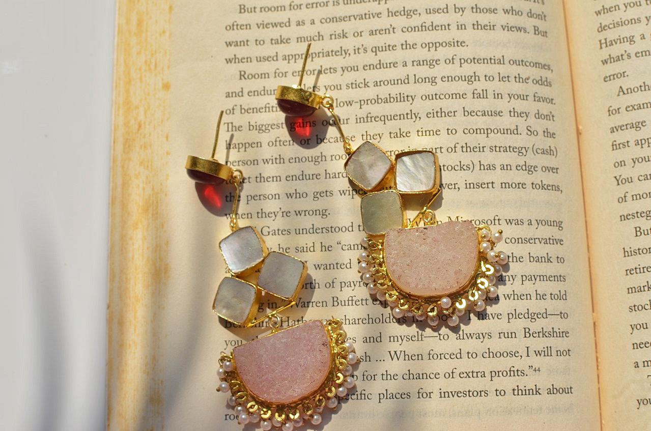 Classy Pendulam MOP(Druzy) Earring