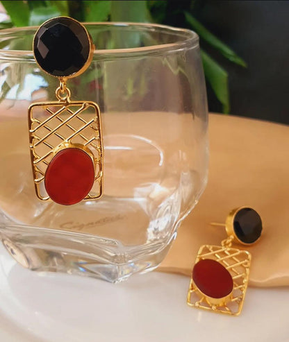 Polished Dual Monalisa Stone Earrings