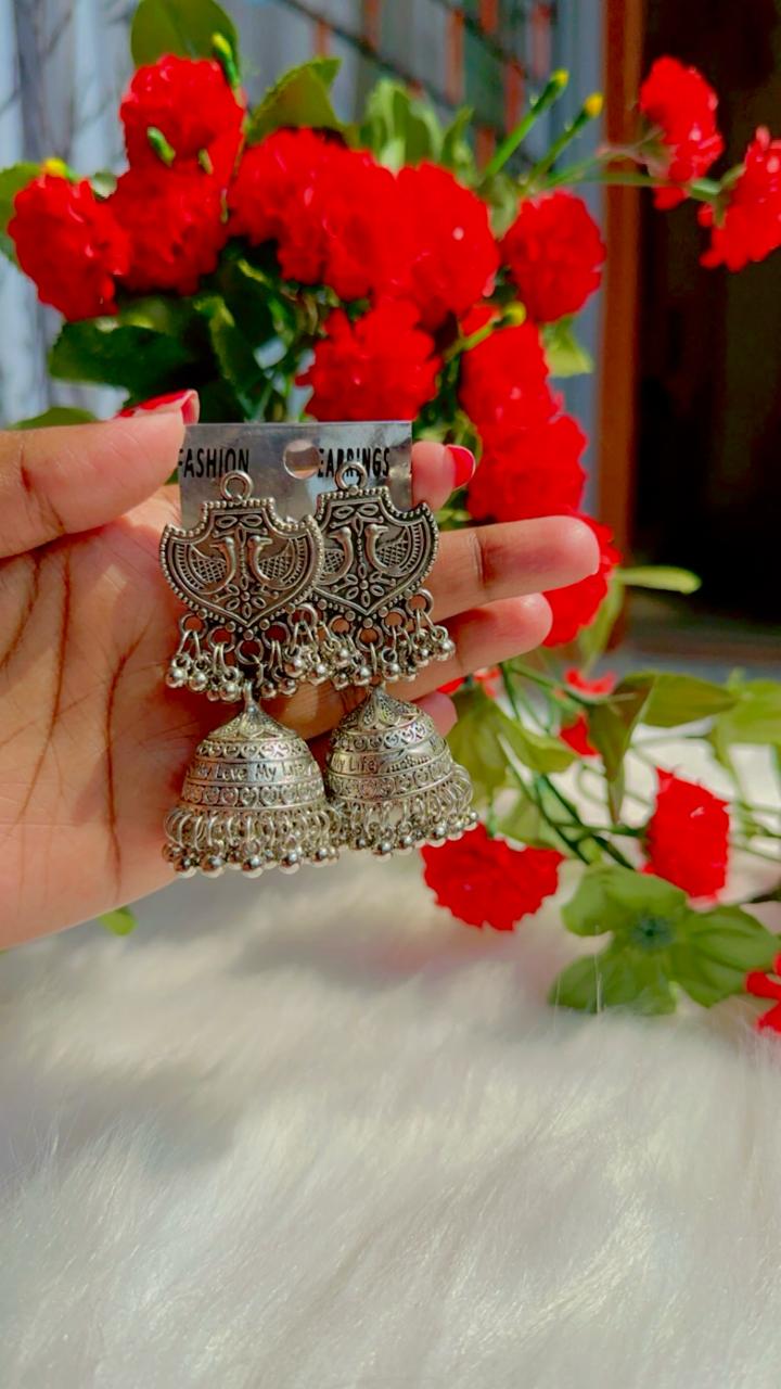 Antique Charm Oxidized Jhumka