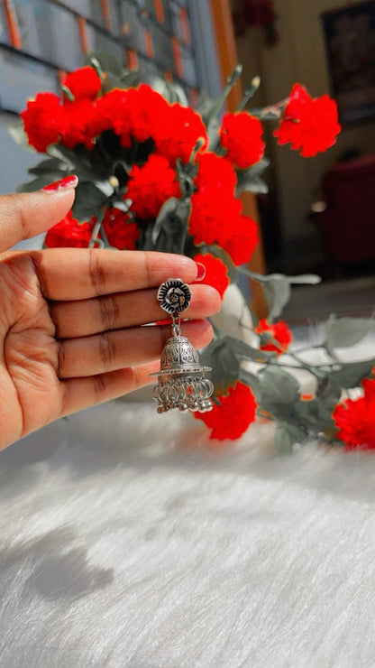 Oxidised Rose-Shaped Jhumka