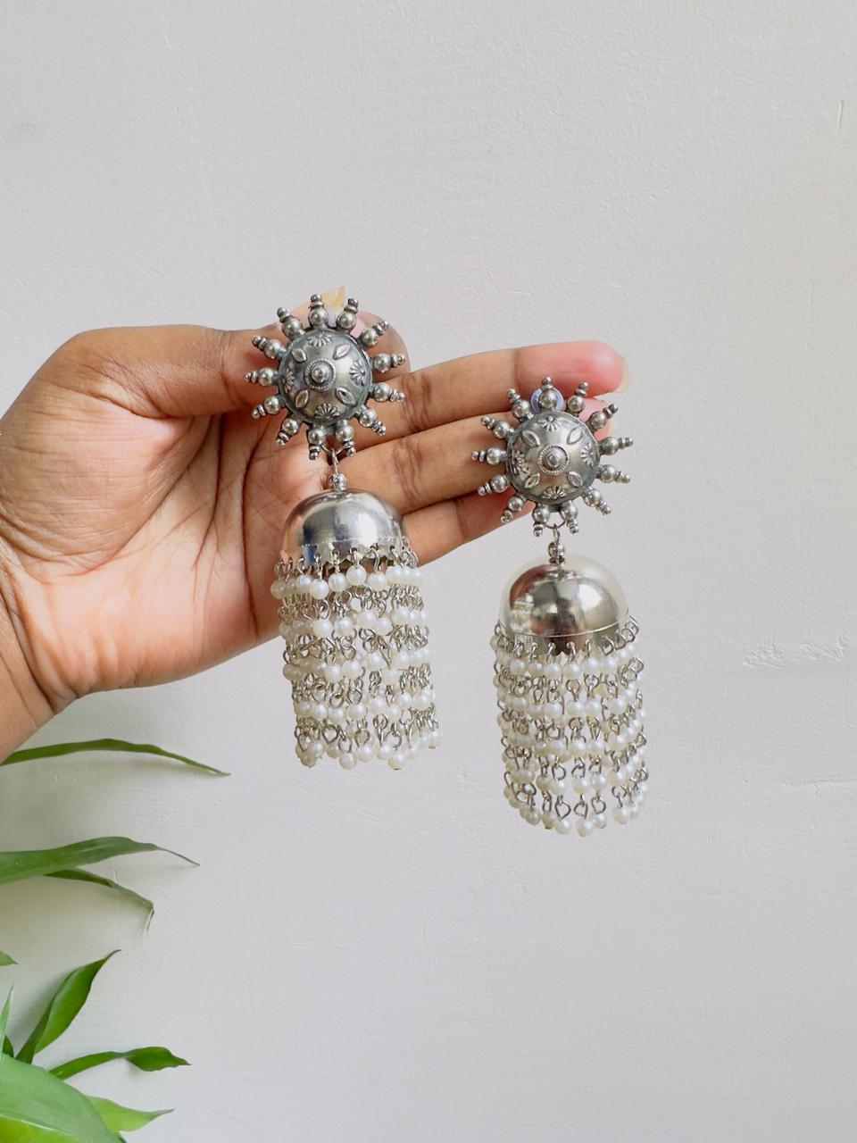 Oxidized Beaded Jhumka