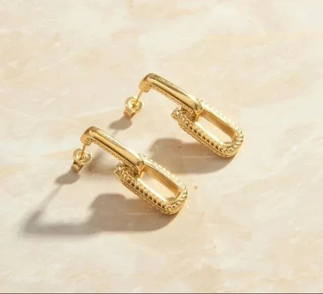 Engraved Double Edge Rectangle Earrings - Viexta
