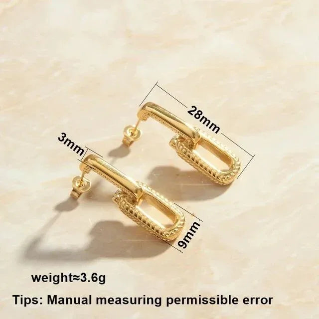 Engraved Double Edge Rectangle Earrings - Viexta
