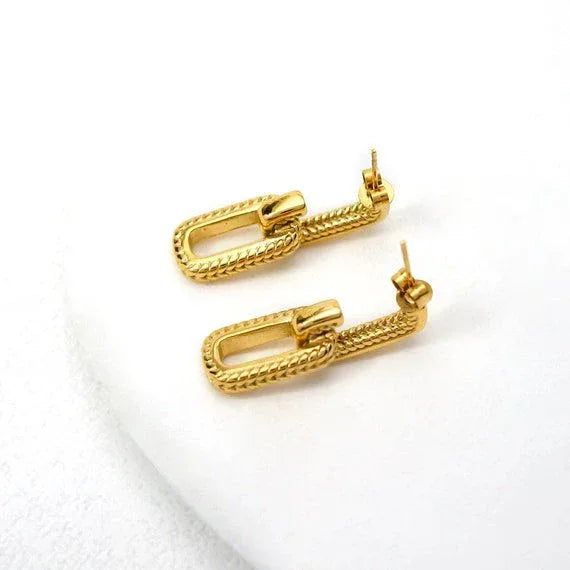 Engraved Double Edge Rectangle Earrings - Viexta