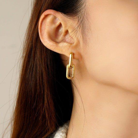 Engraved Double Edge Rectangle Earrings - Viexta
