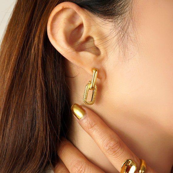 Engraved Double Edge Rectangle Earrings - Viexta