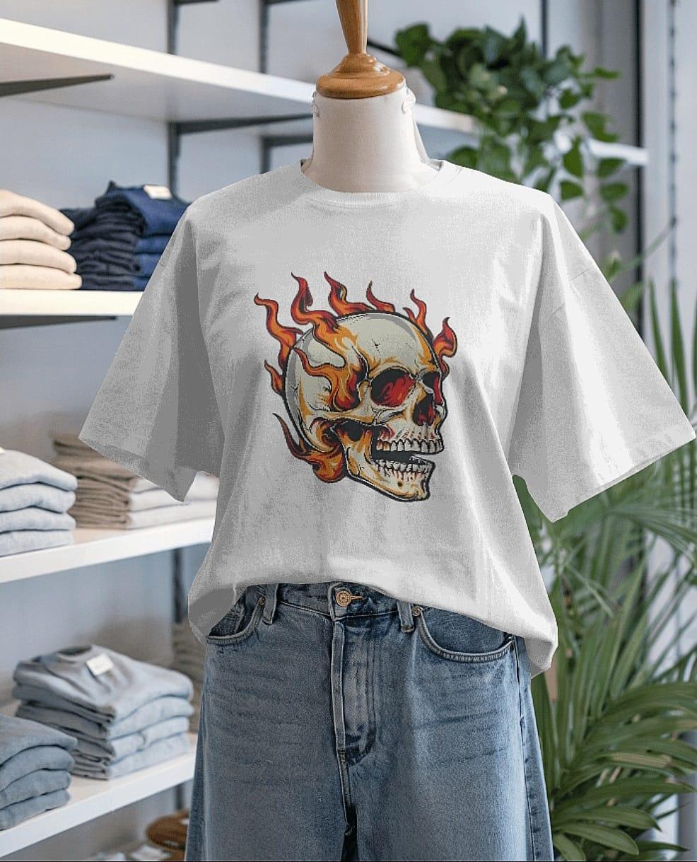 ghost-skull-on-fire-t-shirt - Viexta
