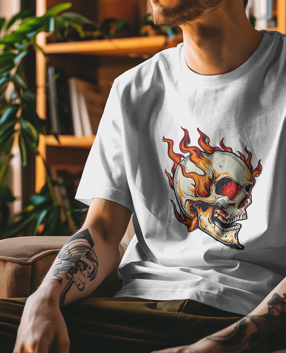 ghost-skull-on-fire-t-shirt