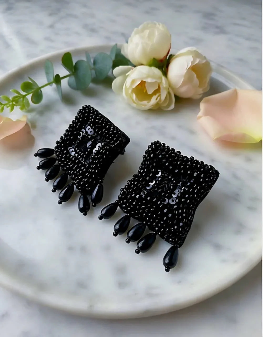 Black Beaded Earrings