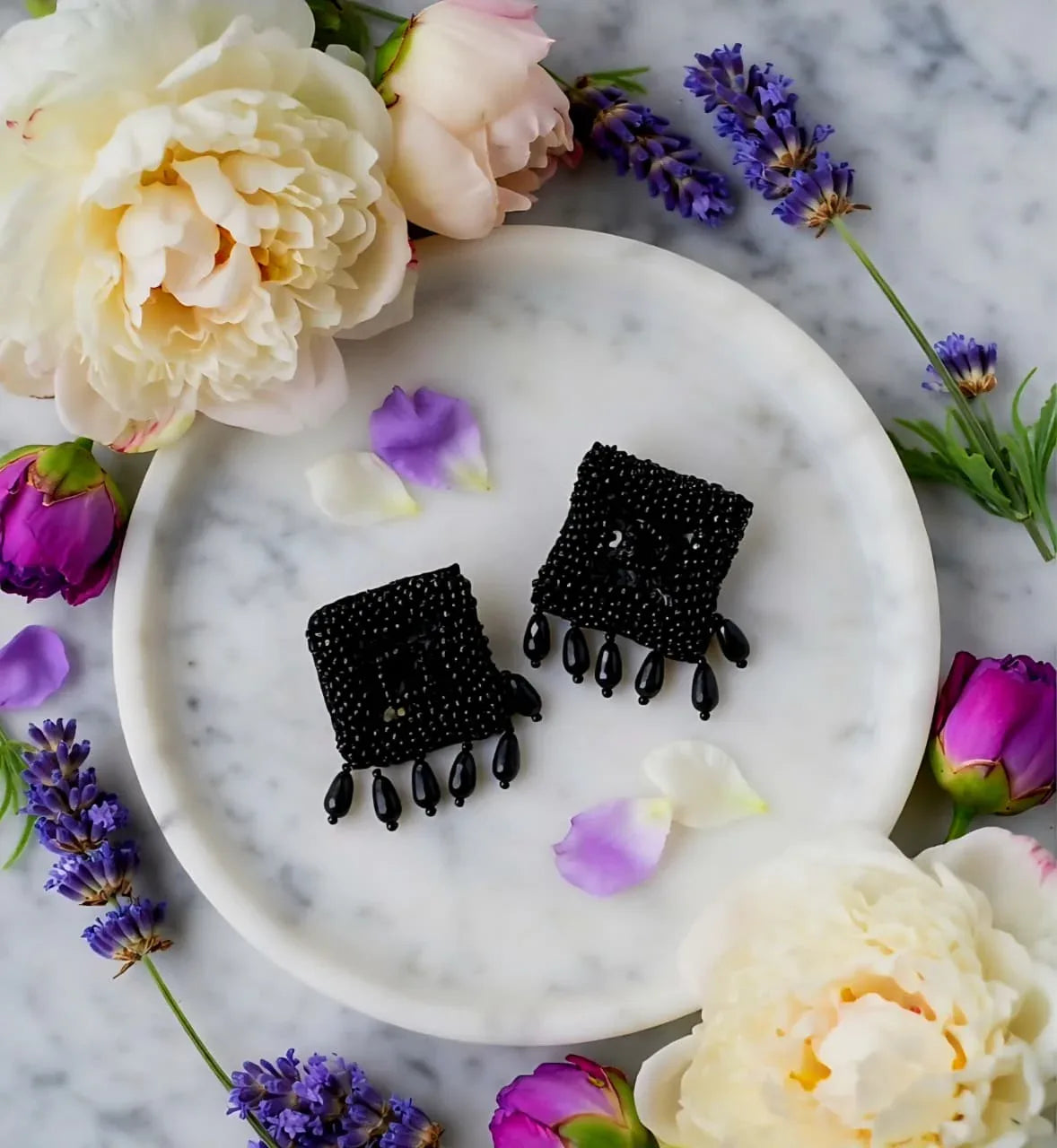 Black Beaded Earrings