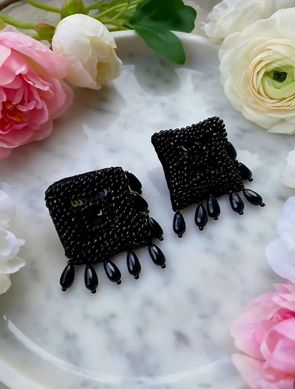 Black Beaded Earrings