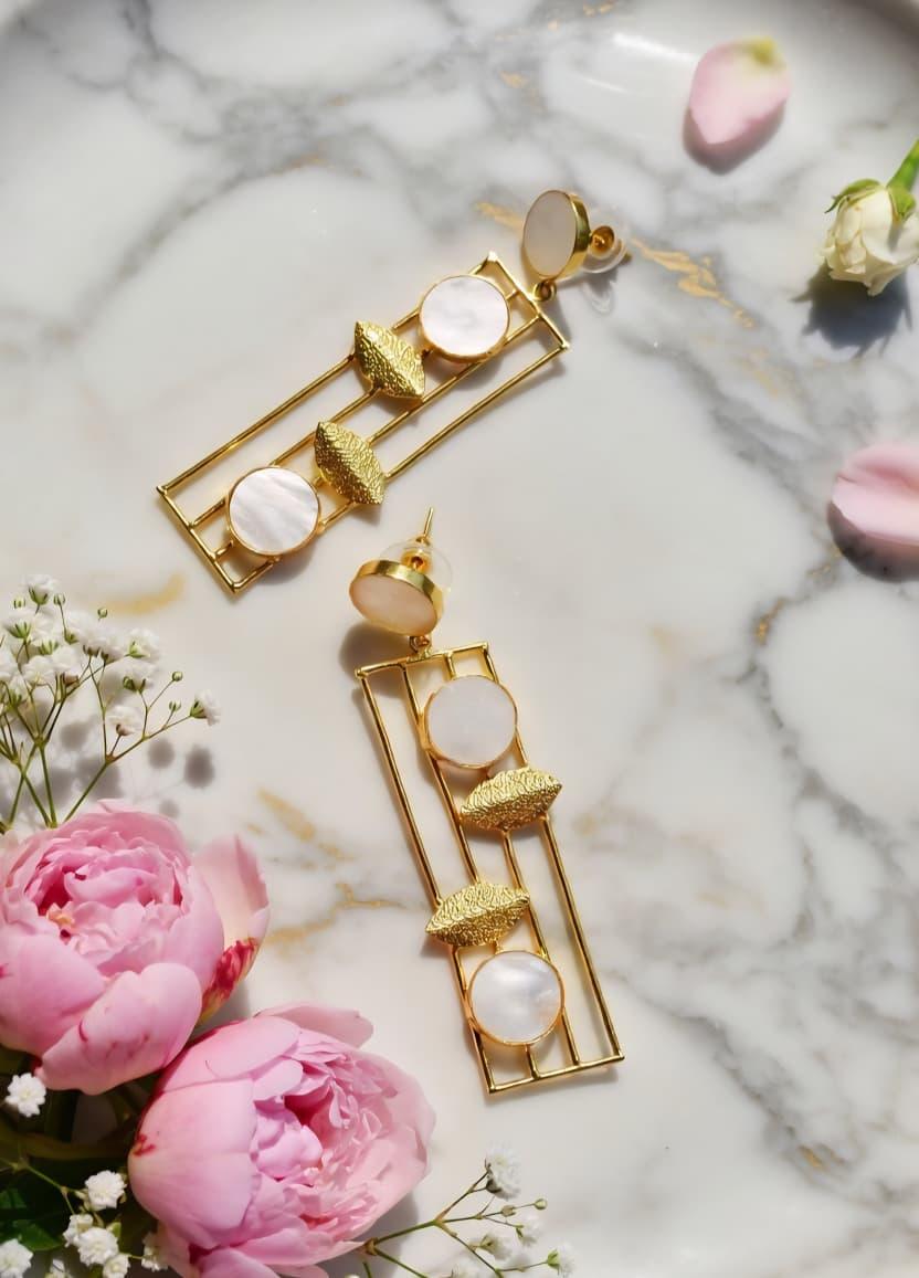 MOP studded Brass Earring