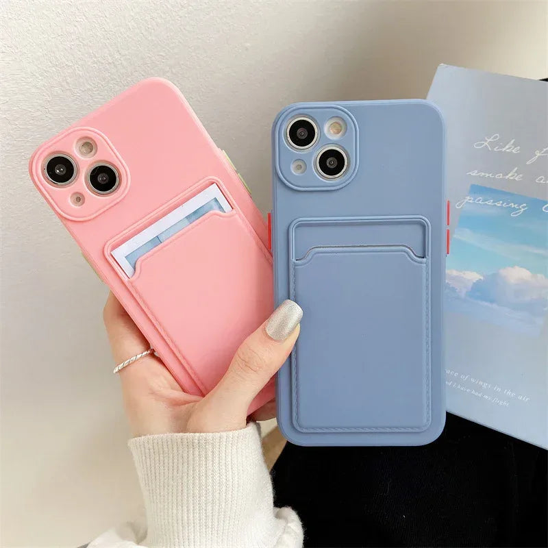 Insert Card Silicone Color Blocking iPhone Cover - Viexta