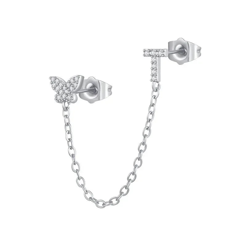 Women's Zircon Butterfly Alphabet One Piece Stud Earrings - Viexta