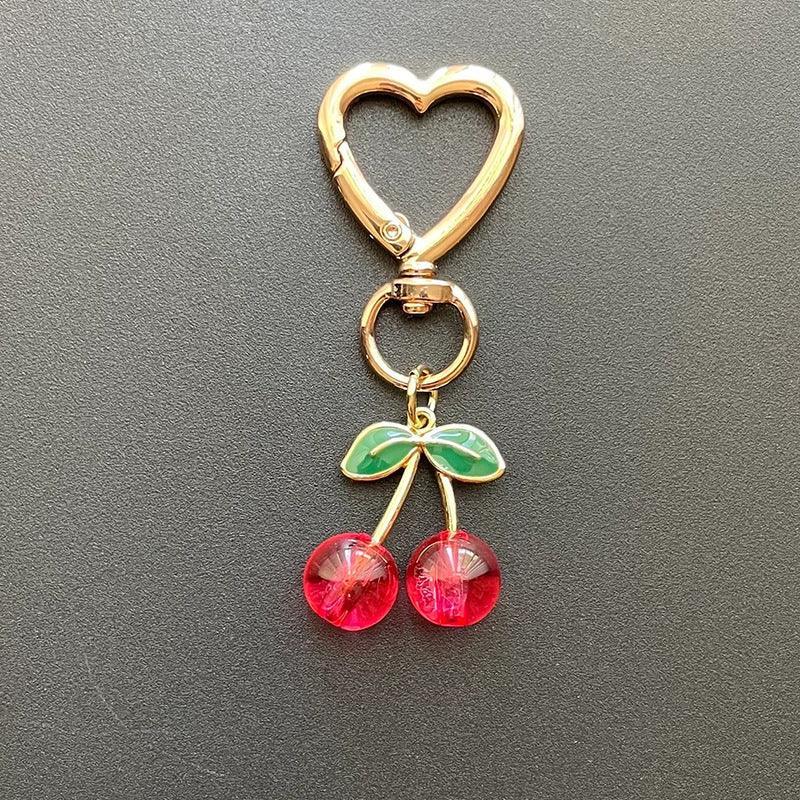 Exquisite Glitter Heart Buckle Cherry Keychain - Viexta