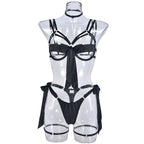 satin-sexy-dew-leg-ring-strap-lingerie-4-piece-set - Viexta
