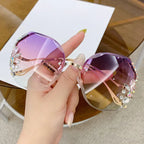 Women's Fashion Rimless Cut Edge Diamond Sunglasses - Viexta