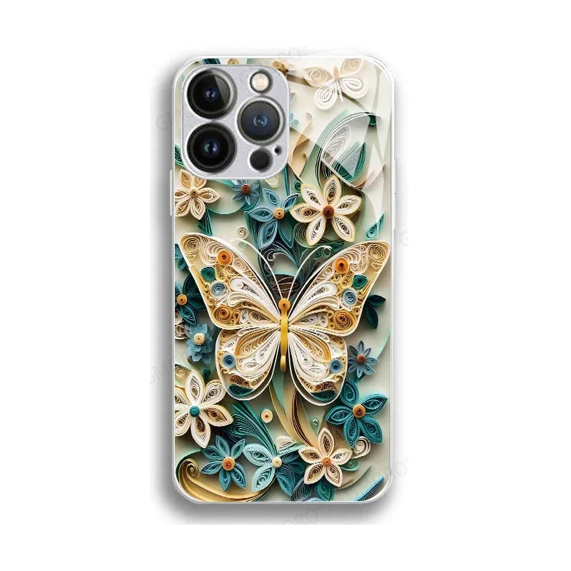 Metallic Paint Glass Stereoscopic Butterfly IPhone Case - Viexta