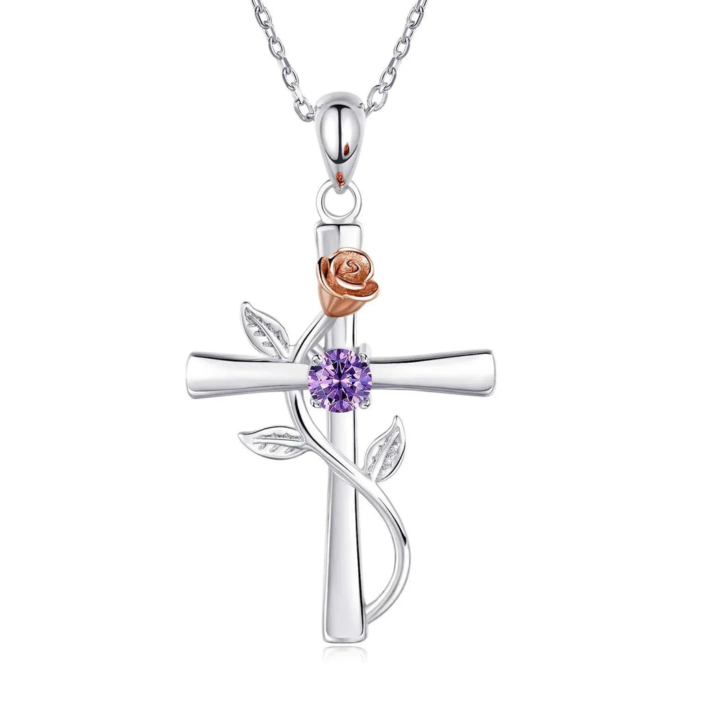rose-cross-necklace-with-rhinestone - Viexta