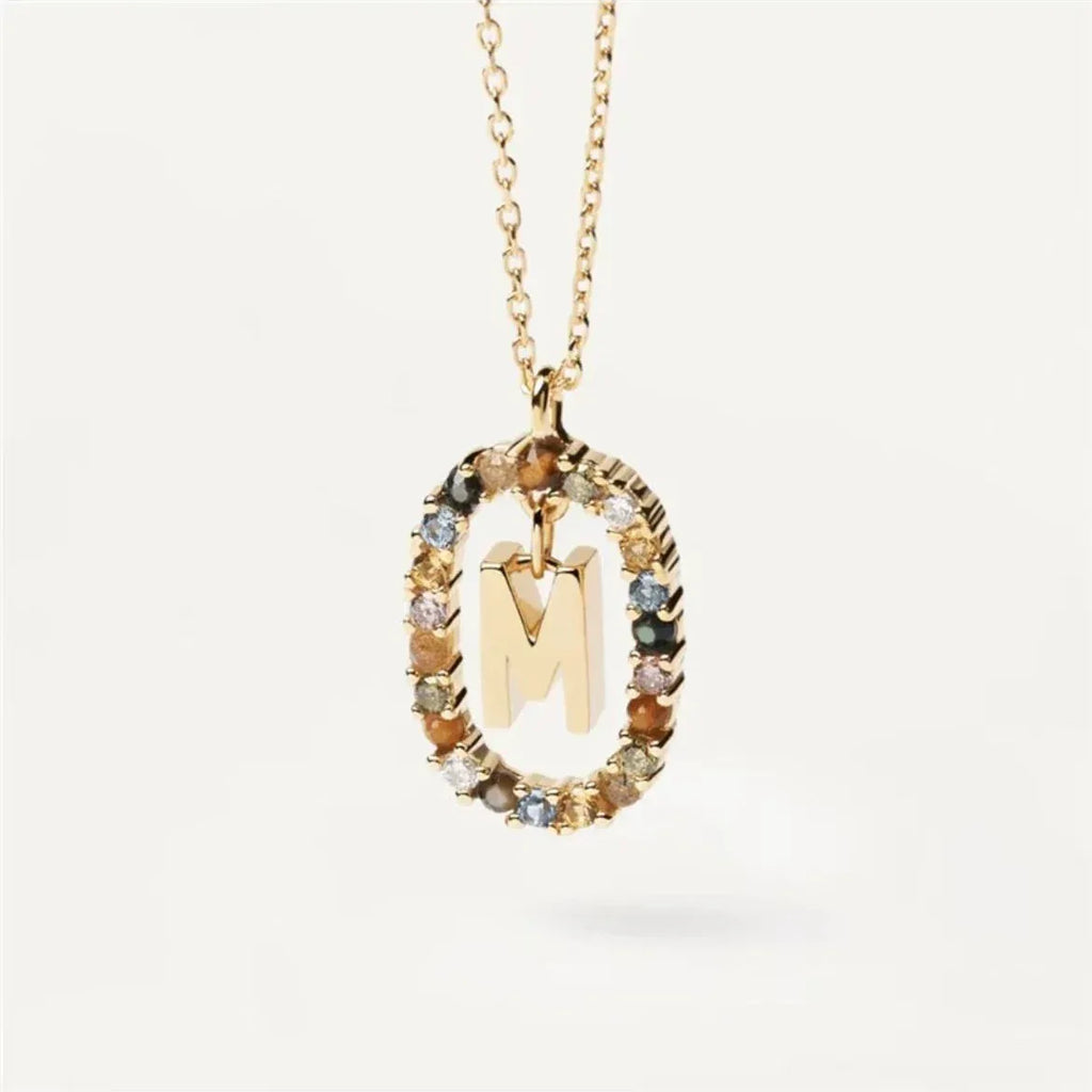 Colored Rhinestone Alphabet Necklace - Viexta
