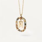 Colored Rhinestone Alphabet Necklace - Viexta