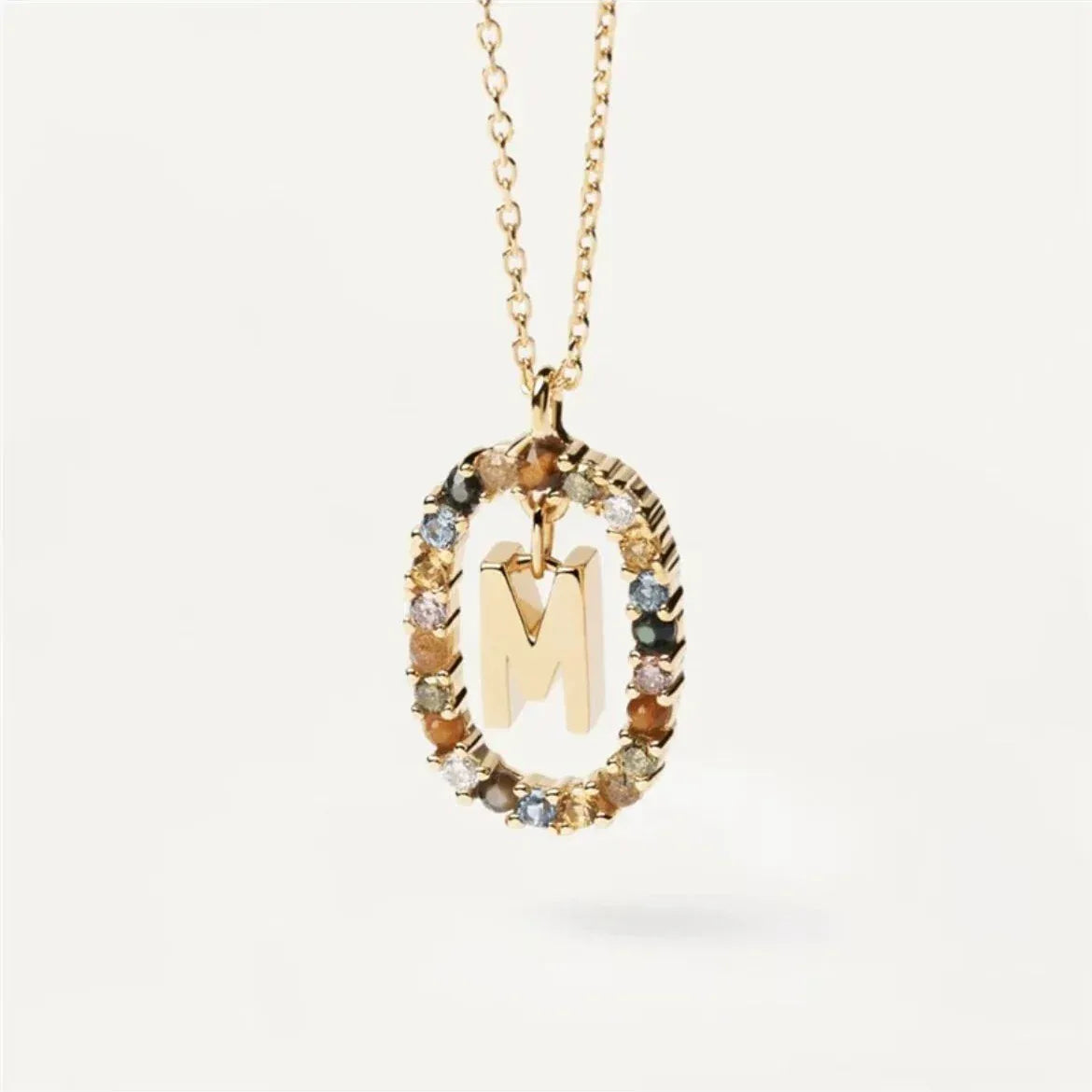 Colored Rhinestone Alphabet Necklace - Viexta