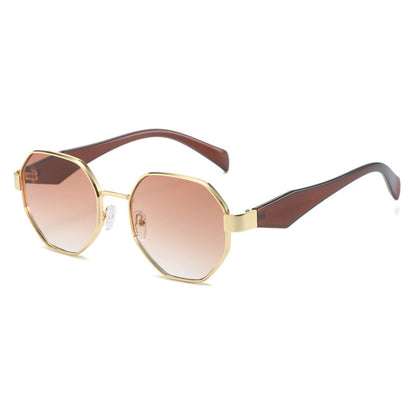 Polygonal Wide Metal Large Rim Sunglasses