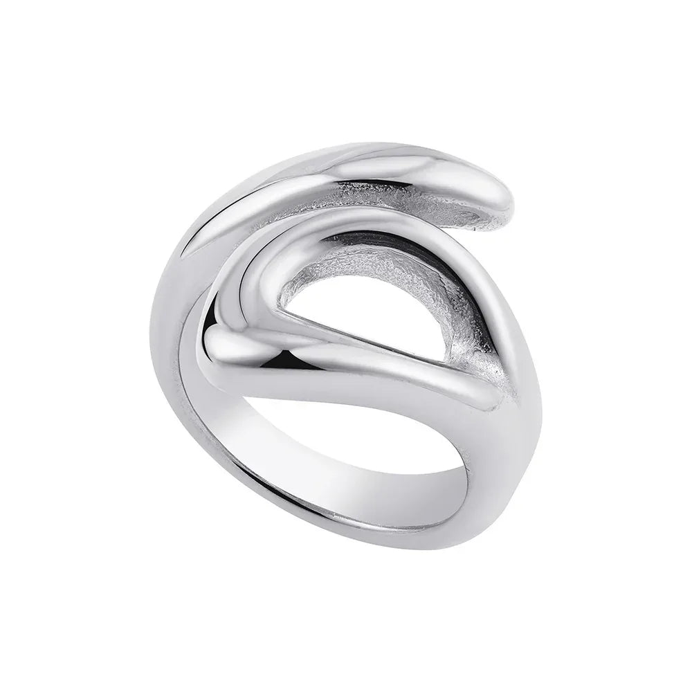 irregular-titanium-steel-ring-with-water-droplet-knot-opening - Viexta