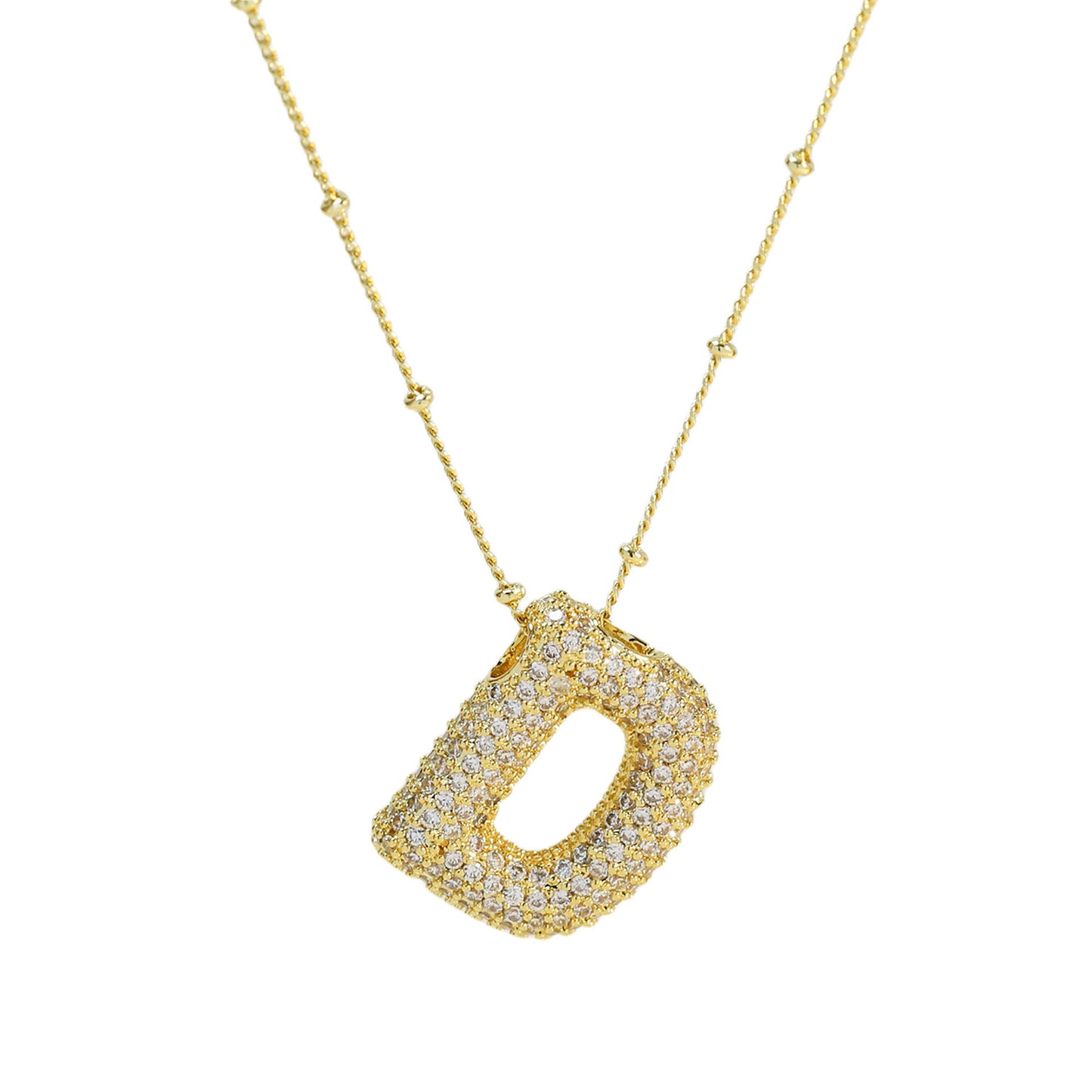 Brass Zircon Bubble Letter Pendant Necklace