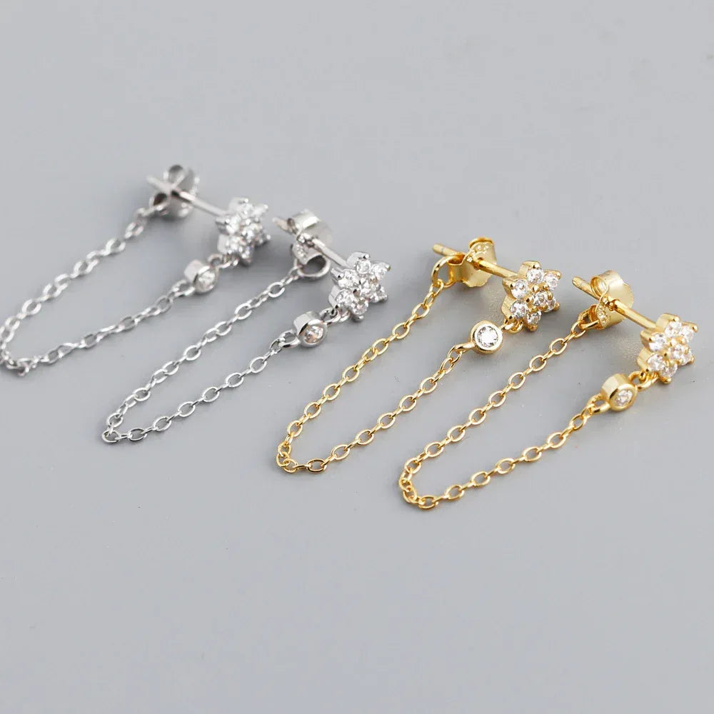 Plum S925 Sterling Silver Tassel Chain Earrings - Viexta
