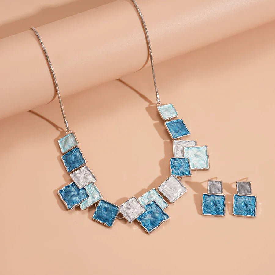Geometric Square Earring And Necklace Set For Women