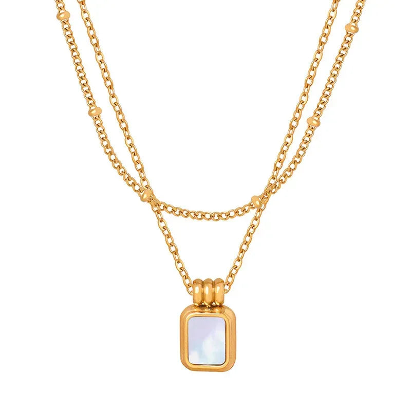 White Sea Shell Titanium Steel Gold-plated Necklace - Viexta