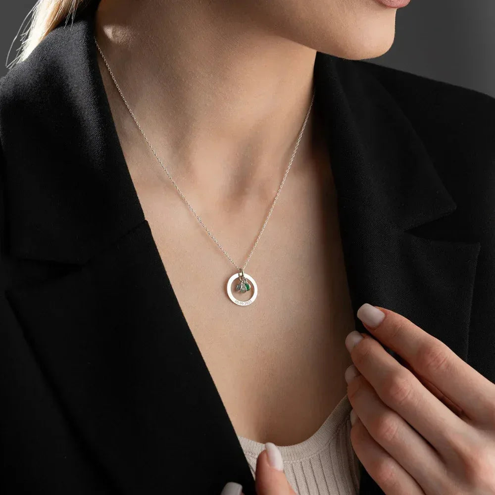 Personalized Engraved Birthstone Circle Necklace - Viexta