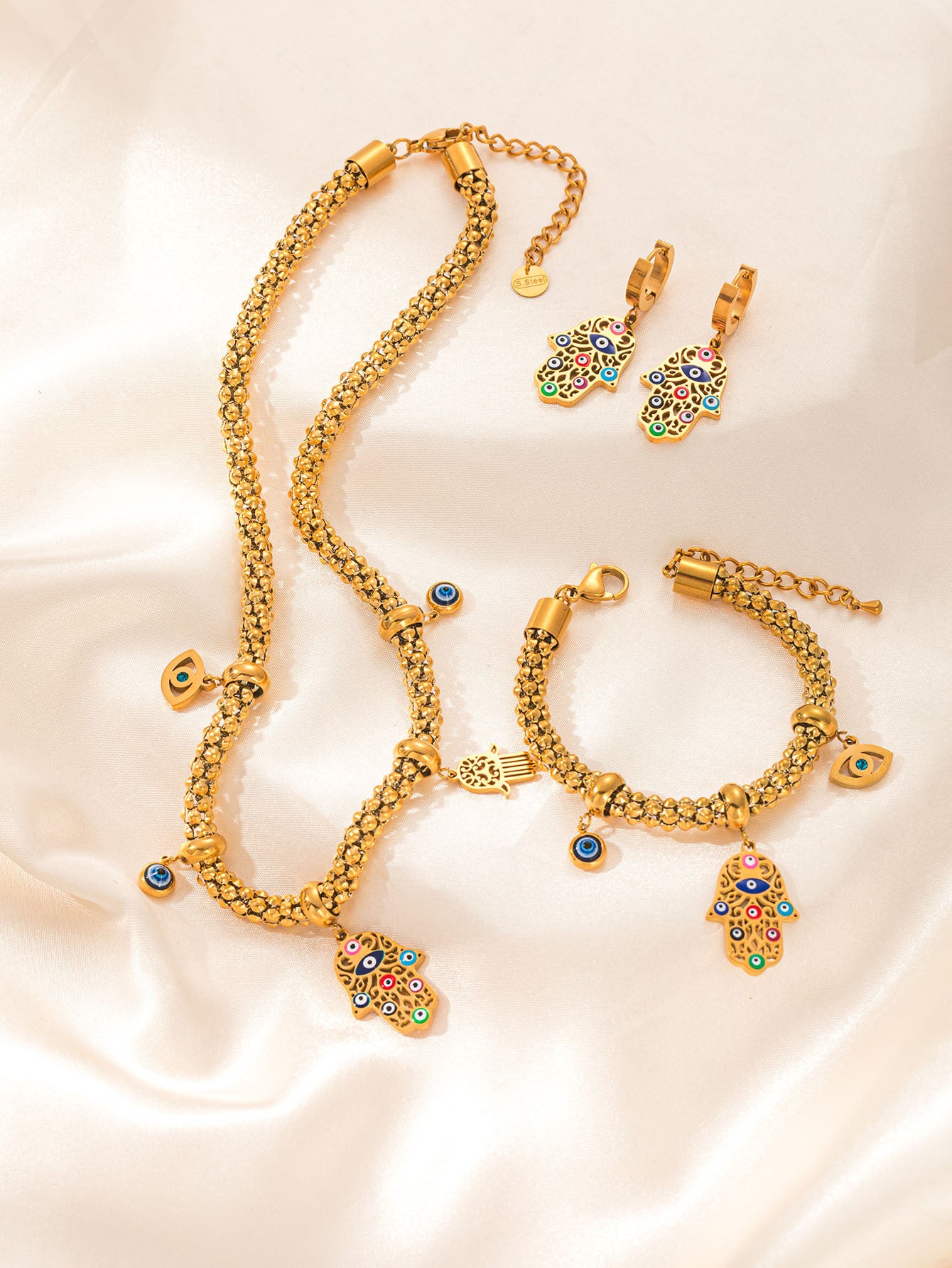 18k Palm Eye Necklace Earring Bracelet Suit