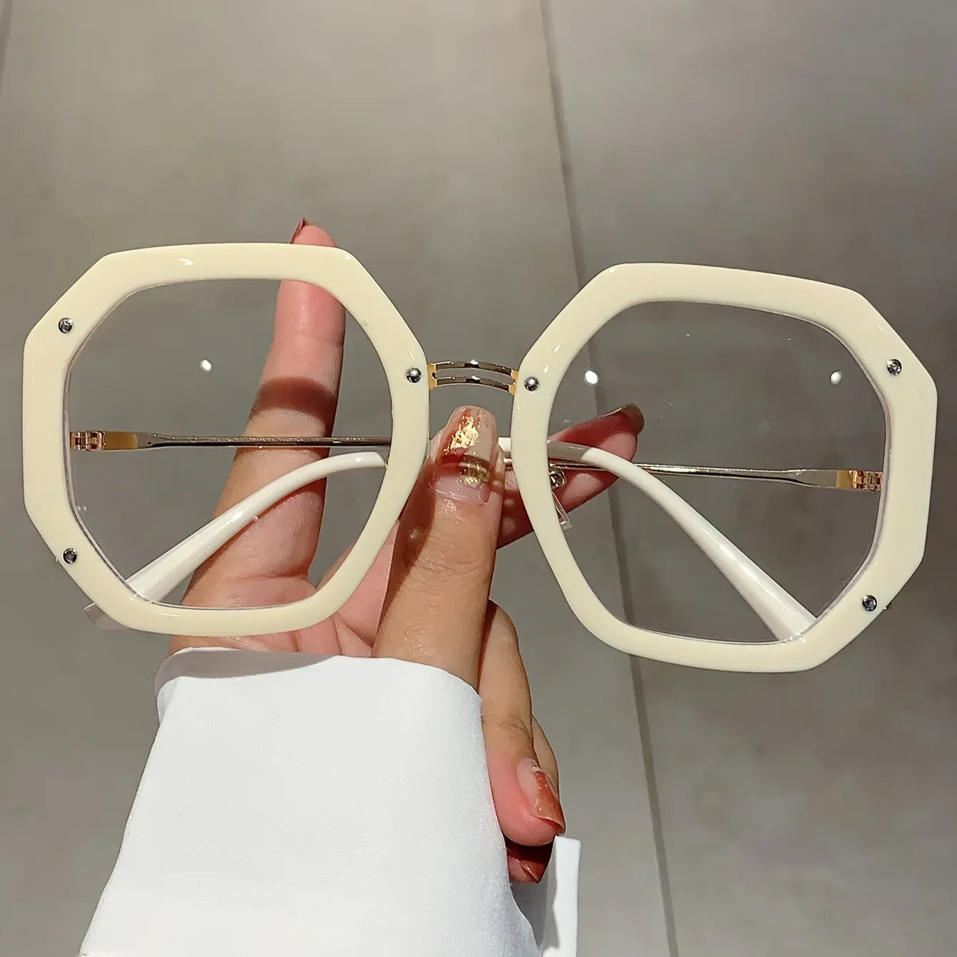 Polygonal-frame Trendy Hip-hop Oversized Plain Glasses - Viexta