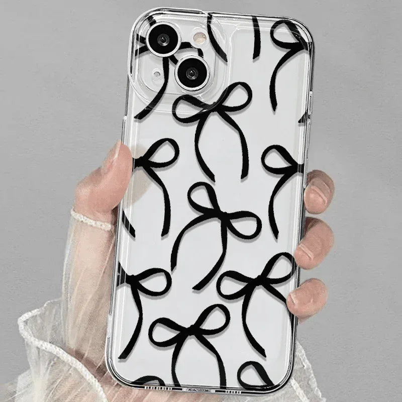 black-ribbon-bow-light-luxury-transparent-soft-iphone-case - Viexta