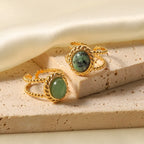 Natural Stone African Turquoise Agate Rope Sun Rings