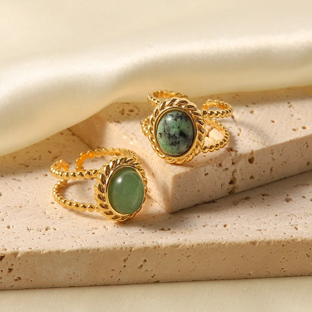 Natural Stone African Turquoise Agate Rope Sun Rings