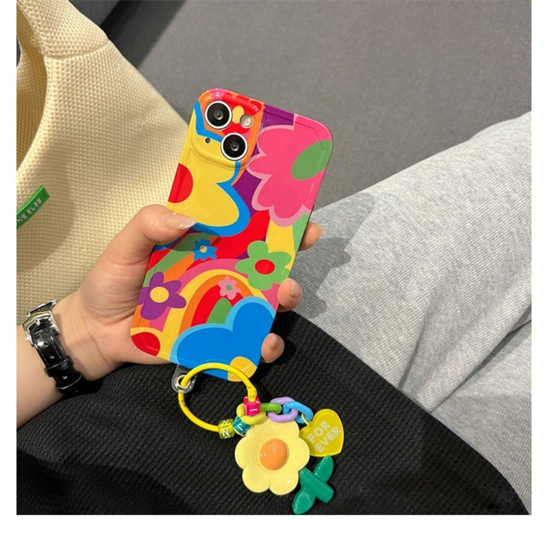 Ins Graffiti Flower iPhone Case with Charms