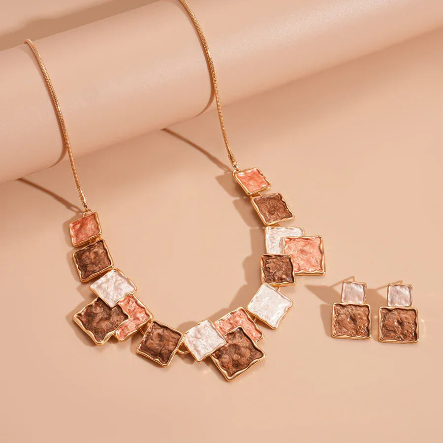 Geometric Square Earring And Necklace Set For Women